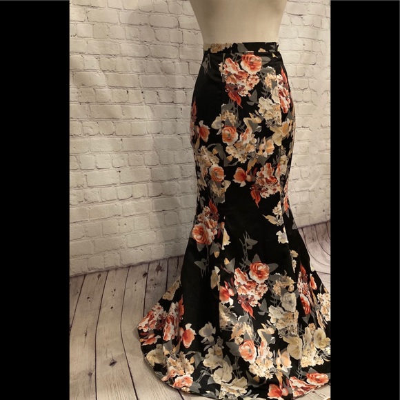 "Prom-Formal-Ball" Floral Print Floor-Length Mermaid Skirt size 1 - Picture 3 of 16